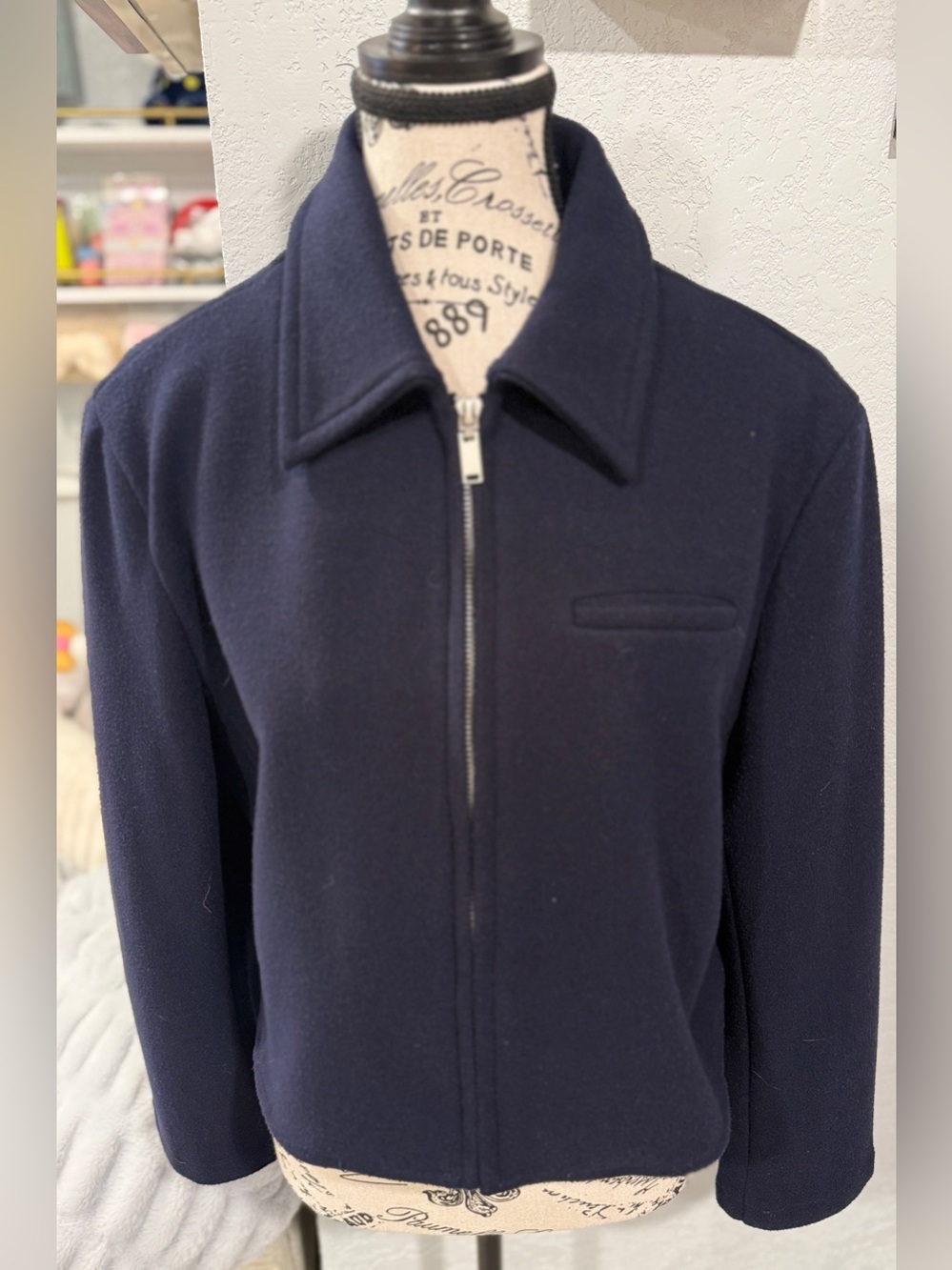 OGL Navy Cropped Zip Front Jacket Size Small | Minimalist Collared Jacket | - Picture 2 of 9